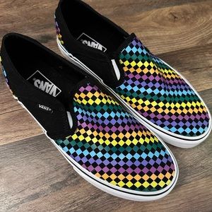 Vans Asher slides 9 rainbow check
